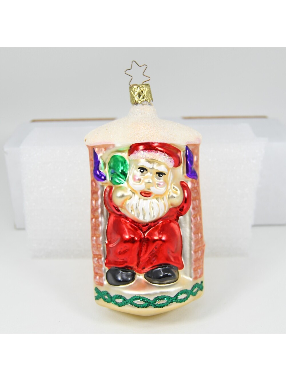 Santa in Chimney Old World Christmas Blown Glass Ornament Signed E.M. Merck RARE